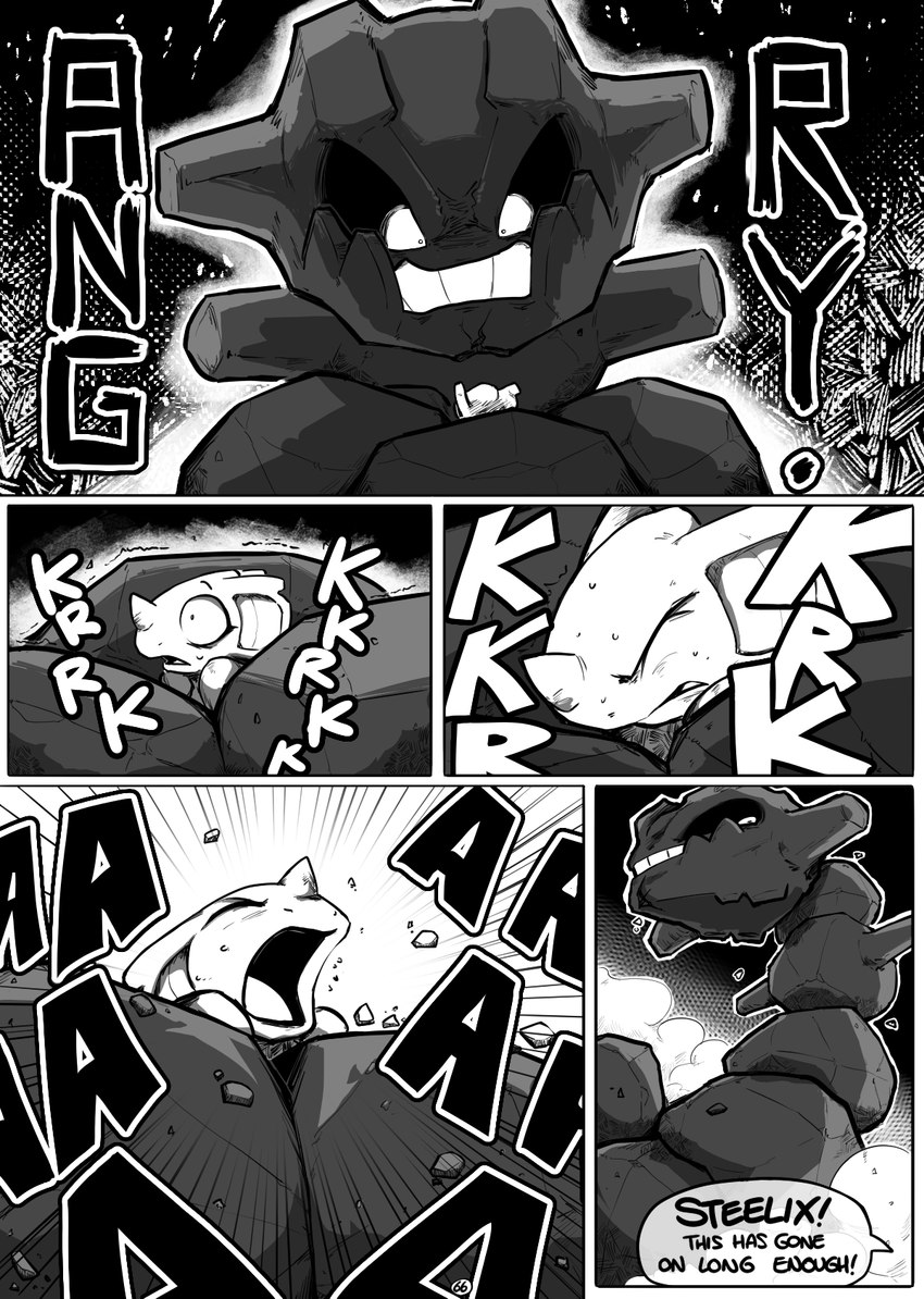 5_panel_comic ambiguous_gender black_text bodily_fluids dialogue duo exclamation_point eyebrows eyes_closed female fight looking_at_another page_number screaming sound_effects speech_bubble sweat sweatdrop talking_to_another teeth text white_text shoutingisfun nintendo pokemon queenie_(shoutingisfun) generation_1_pokemon generation_2_pokemon nidoqueen pokemon_(species) steelix 2024 comic digital_media_(artwork) english_text hi_res monochrome