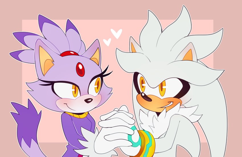 anthro blush clothing dipstick_tail duo eye_contact female fingers fur gloves hand_holding handwear heart_symbol looking_at_another male male/female markings simple_background smile tail tail_markings tuft yellow_eyes bongwater777 daxratchet sega sonic_the_hedgehog_(series) blaze_the_cat silver_the_hedgehog eulipotyphlan felid feline hedgehog mammal 2020 hi_res