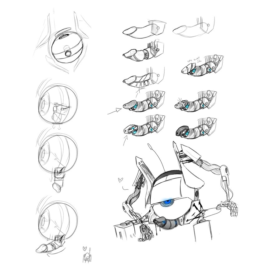 1_eye bodily_fluids dripping erection genital_fluids genitals glowing glowing_eyes machine male mechanical_penis not_furry penis precum precum_drip solo keroa portal_(series) valve atlas_(portal) humanoid robot robot_humanoid 1:1 absurd_res hi_res sketch_page