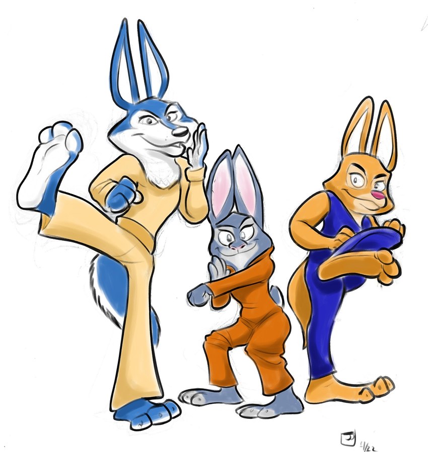 action_pose anthro barefoot bodysuit clothing feet female group jumpsuit looking_at_viewer multiple_poses on_one_leg paws pose raised_leg simple_background skinsuit smile soles standing team_pose tight_clothing toes trio sneakingsuspicion charlie's_angels disney dreamworks illumination_entertainment sing_(movie) the_bad_guys zootopia diane_foxington judy_hopps porsha_crystal canid canine canis fox lagomorph leporid mammal rabbit red_fox true_fox wolf crossover hi_res