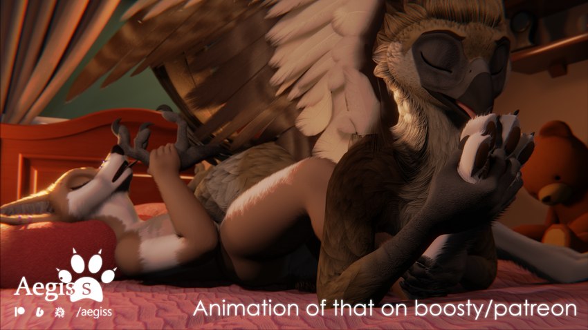 anthro avian_feet beak bed bedroom brown_body brown_fur building duo ears_down ears_up environment eyes_closed feathered_wings feathers feet female foot_fetish fur furniture house licking licking_paws male male/female open_mouth pawpads paws piercing pivoted_ears teeth tongue tongue_out wings aegiss_(artist) raket_(boone_zofox) sonya_(aegiss) accipitrid accipitriform avian bird canid canine canis eagle mammal philippine_eagle wolf 2024 3d_(artwork) digital_media_(artwork) hi_res preview