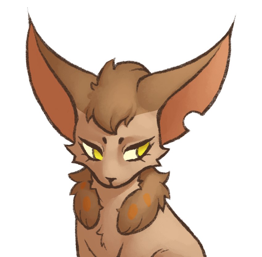 ambiguous_gender arm_tuft big_ears black_nose brown_body brown_fur cheek_tuft chest_tuft circle_eyebrows ear_tuft eyebrows eyelashes facial_tuft feral front_view fur head_markings head_tuft looking_aside markings neck_tuft no_pupils notched_ear pointy_ears prick_ears shoulder_tuft simple_background snout solo spots spotted_markings tan_body tan_fur tuft upturned_eyes white_background yellow_eyes dreamscreep nintendo pokemon glimmer_(foxfang) delcatty generation_3_pokemon pokemon_(species) 2024 colored digital_media_(artwork) portrait procreate_(artwork) shaded soft_shading