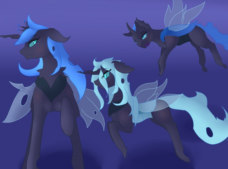 ambiguous_gender female group tail featherystorm friendship_is_magic hasbro my_little_pony fanmade princess_cordelia queen_ara arthropod changeling hi_res