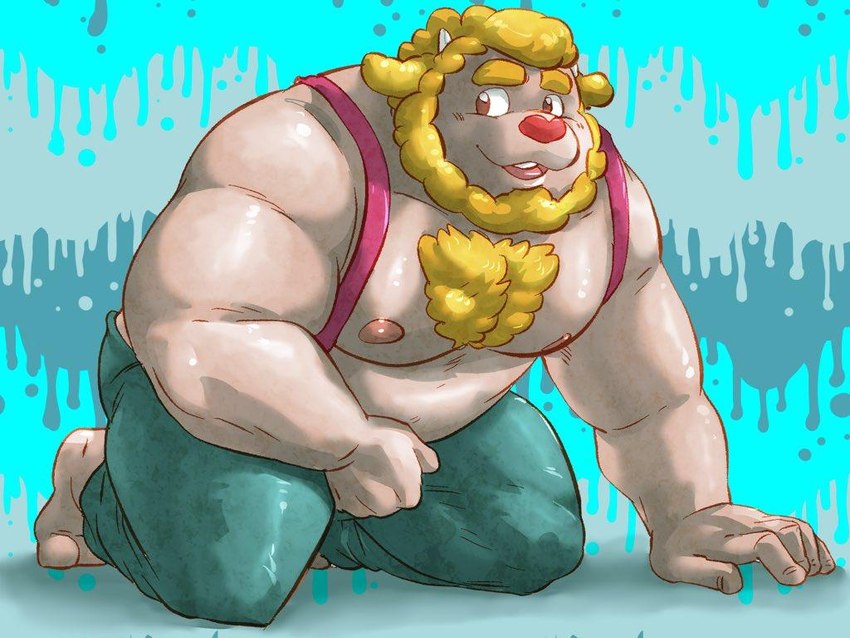 anthro facial_hair male overweight overweight_male shirtless_male slightly_chubby slightly_chubby_male solo suspenders markwulfgar oliver_baaple bovid caprine mammal sheep 4:3