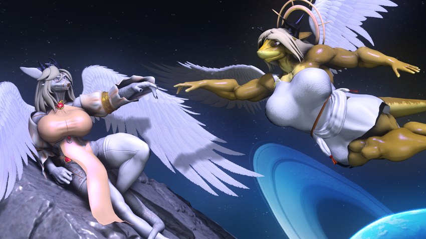 anthro big_breasts breasts clothing detailed_background duo feathered_wings feathers female halo horn huge_breasts muscular muscular_female space tail toga wings sanguine_paladin petruz_(modeler) warfaremachine_(modeler) mythology the_creation_of_adam celene_(sanguine_paladin) orianne_larone deity dragon feathered_dragon feathered_scalie fish hybrid marine mythological_creature mythological_scalie scalie shark 16:9 3d_(artwork) digital_media_(artwork) hi_res inspired_by_formal_art source_filmmaker_(artwork) widescreen