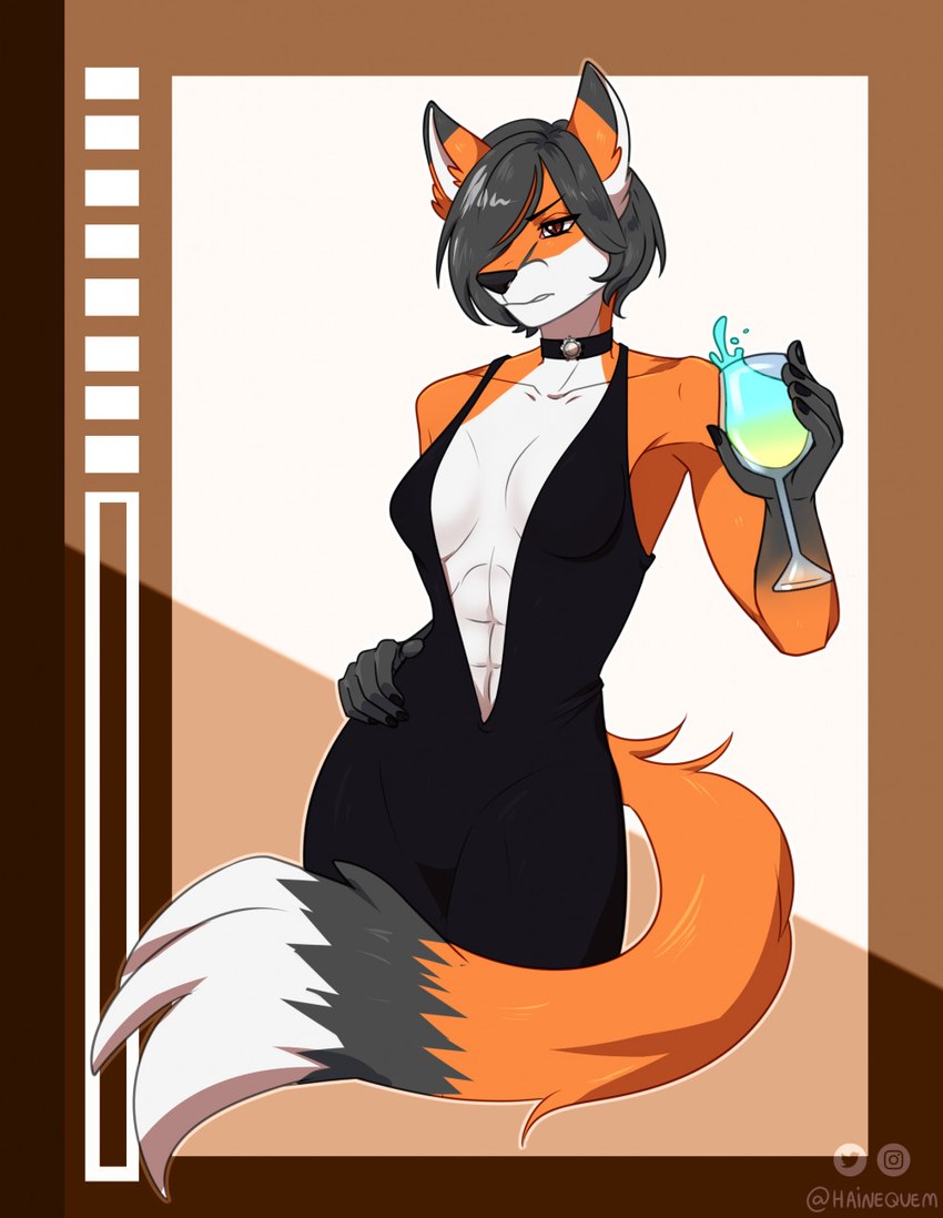 abs anthro breasts clothing collar dress female muscular muscular_female side_boob solo hainequem rosaline_(bronx23) canid canine fox mammal red_fox true_fox hi_res