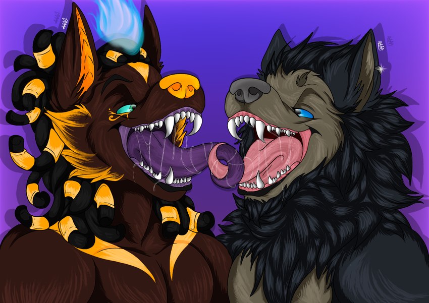 anthro bayek bodily_fluids duo kissing licking_tongue love macro male male/male open_mouth saliva tongue vore feralb_art egyptian_mythology middle_eastern_mythology mythology anubis anubis_bayek hogan_bayek canid canine canis deity jackal mammal mythological_canine mythological_creature werecanid werecanine werecreature werewolf hi_res