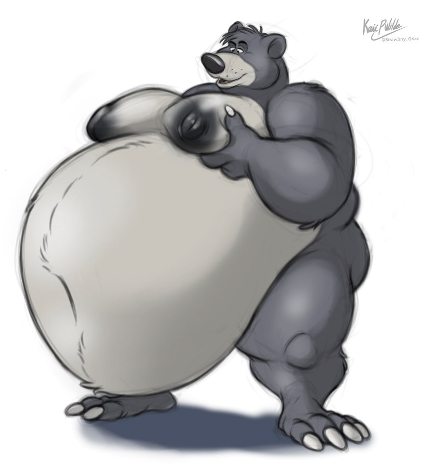 anthro areola belly big_areola big_belly big_moobs black_nipples feet fingers grey_body holding_moob huge_belly hyper hyper_belly male moobs morbidly_obese morbidly_obese_anthro morbidly_obese_male navel nipples nude nude_anthro nude_male obese obese_anthro obese_male overweight overweight_anthro overweight_male simple_background solo toes white_background husky2paws disney talespin the_jungle_book baloo bear mammal sloth_bear ursine hi_res