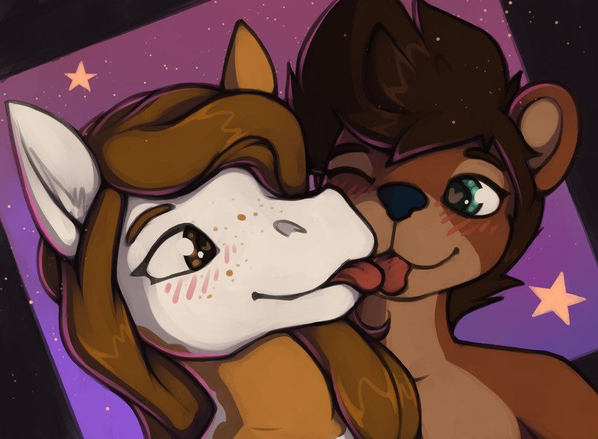 anthro duo female licking male male/female tongue tongue_out marsminer daisy_(marsminer) keith_(marsminer) equid equine horse mammal mustelid otter 2023