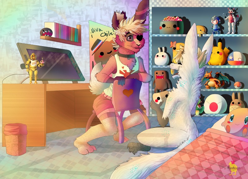 anthro candy chile dessert detailed_background duo eyes_closed female food fur hair japan male marshmallow pokeball red_body red_eyes red_fur smile standard_pokeball sushi white_body white_fur white_hair hiyoko capcom countryballs five_nights_at_freddy's five_nights_at_freddy's_2 ghibli kirby_(series) mario_bros mega_man_(series) my_neighbor_totoro nintendo pokemon sanrio scottgames chica_(fnaf) chileball cupcake_(fnaf) domo funtime_foxy_(fnaf) gudetama japanball kirby mangle_(fnaf) mega_man_(character) totoro canid canine charizard fox generation_1_pokemon green_yoshi lagomorph leporid mammal pikachu pokemon_(species) rabbit yoshi 2017 digital_media_(artwork) hi_res