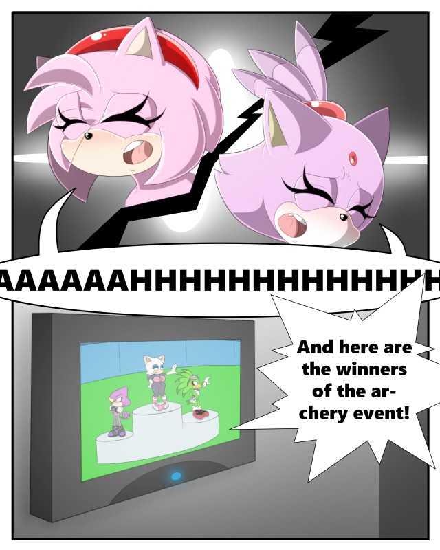 anthro big_eyes blush breasts clothed clothing dialogue eyes_closed female female/female fur hair nude orgasm pink_body pink_fur pink_hair purple_body purple_fur simultaneous_orgasms text toony sandunky sega sonic_riders sonic_the_hedgehog_(series) amy_rose blaze_the_cat espio_the_chameleon jet_the_hawk rouge_the_bat accipitrid accipitriform avian bat bird chameleon domestic_cat eulipotyphlan felid feline felis hedgehog lizard mammal reptile scalie 4:5 absurd_res comic english_text hi_res