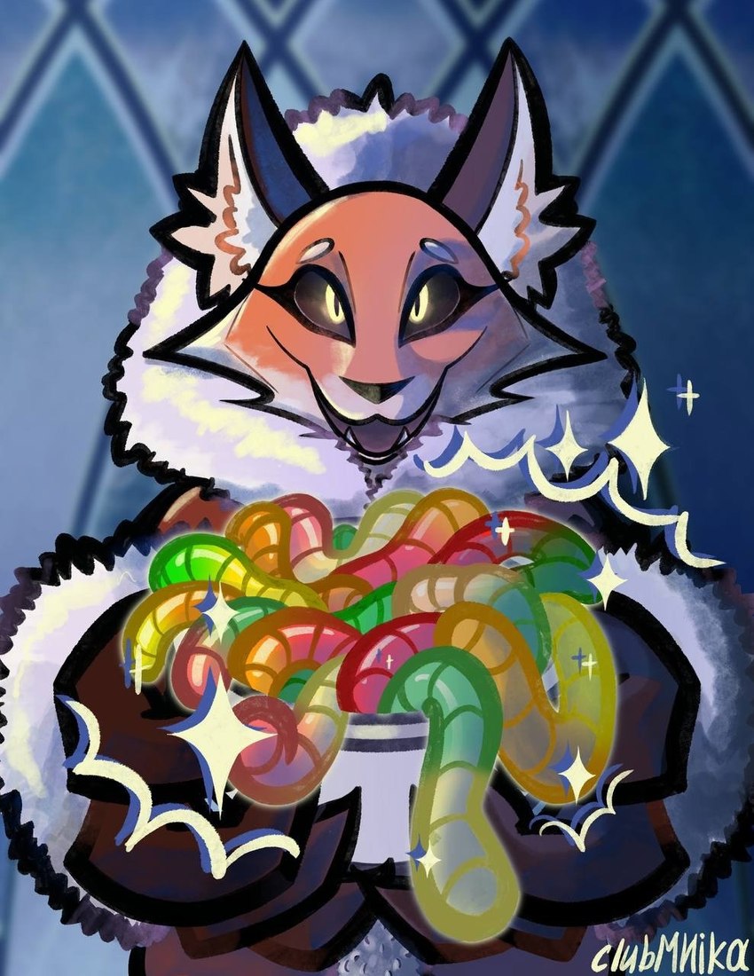 anthro breasts clothed clothing coat female food fur gloves handwear marmalade_(food) multicolored_body multicolored_fur open_mouth smile snow solo standing sweets topwear winter winter_coat yellow_eyes clubmnika16 tiny_bunny alice_the_vixen canid canine fox hybrid mammal 2023 hi_res