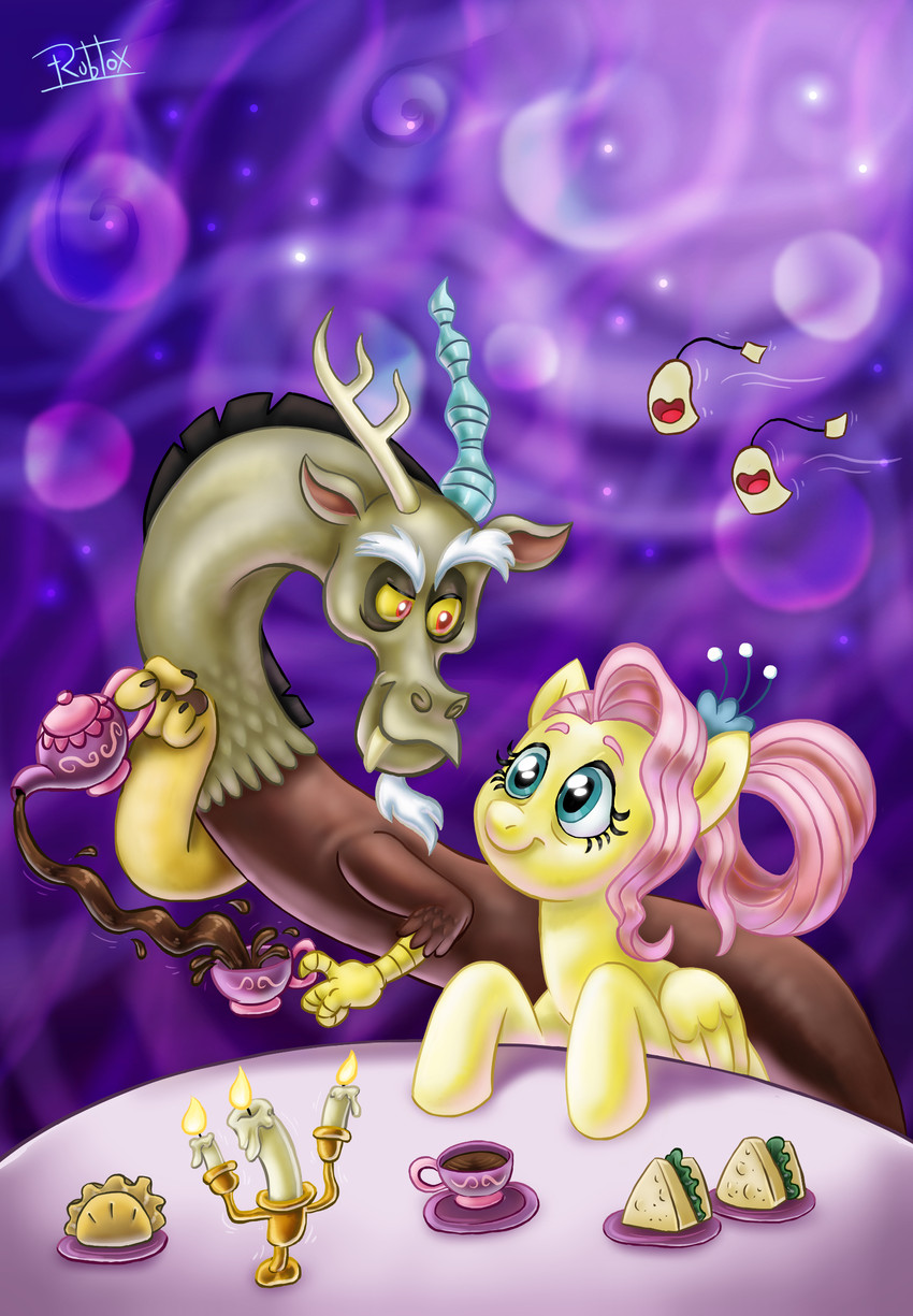 beverage candle coffee container cup duo eye_contact feathered_wings feathers female fire food hair horn looking_at_another male pink_hair smile wings rubtox friendship_is_magic hasbro my_little_pony mythology discord_(mlp) fluttershy_(mlp) chimera equid equine mammal mythological_creature mythological_equine pegasus 2019 absurd_res hi_res signature