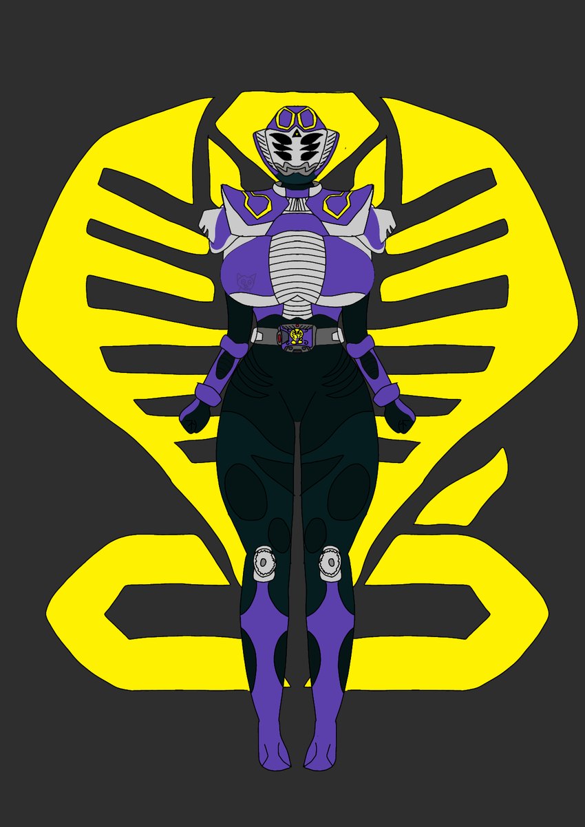 anthro armor clothing cosplay female headgear helmet mature_female nerd purple_clothing purple_suit suit stormfluff567 kamen_rider_ryuki kerry_the_racoon cobra mammal procyonid raccoon reptile scalie snake hi_res