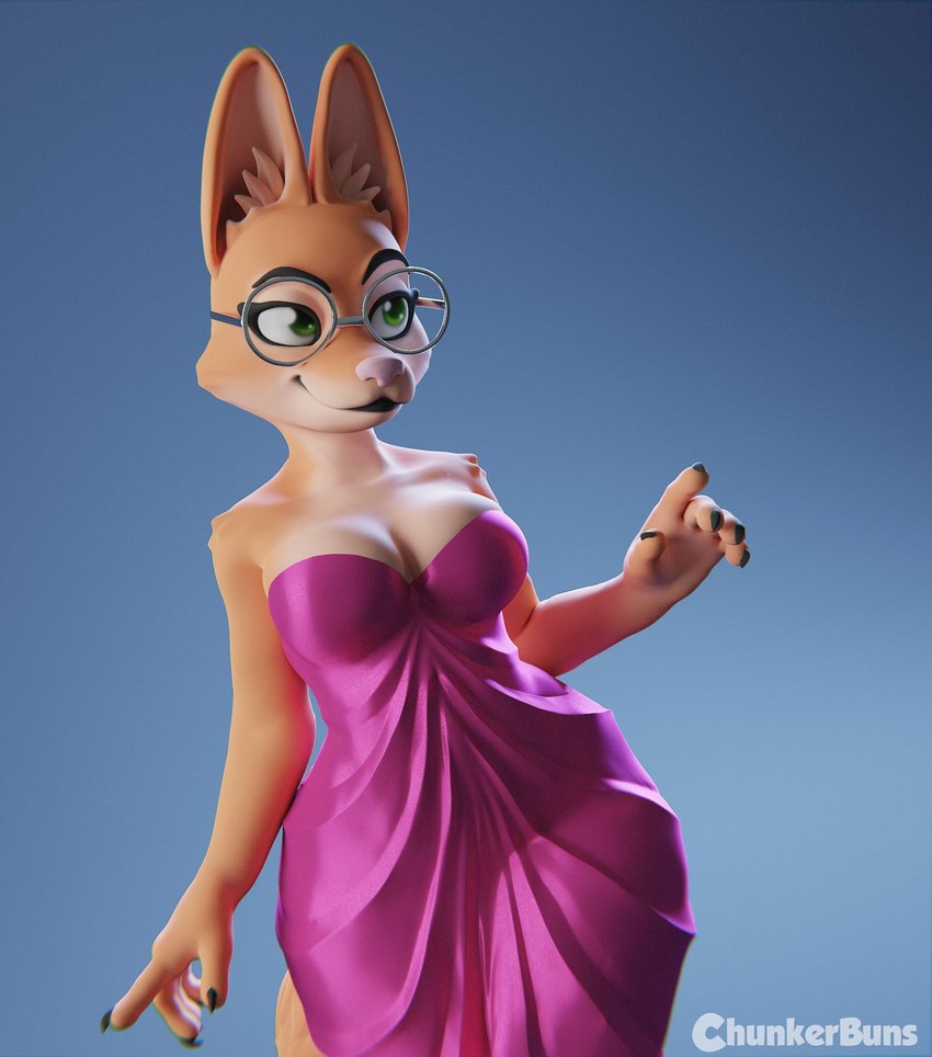 5_fingers anthro blue_background breasts cleavage clothed clothing eyewear female fingers fur glasses gradient_background medium_breasts simple_background smile solo chunkerbuns dreamworks the_bad_guys diane_foxington canid canine fox mammal 2021 3d_(artwork) digital_media_(artwork) hi_res