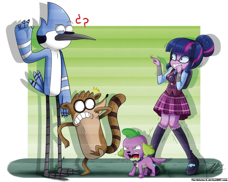 2_toes avian_feet barking clothing collar eyewear feathers feet female glasses group purple_body purple_skin scared tail tail_feathers toes the-butcher-x cartoon_network equestria_girls hasbro my_little_pony regular_show mordecai_(regular_show) rigby_(regular_show) spike_(eg) twilight_sparkle_(eg) avian bird blue_jay canid canine canis corvid domestic_dog human jay_(bird) mammal new_world_jay oscine passerine procyonid raccoon 2015 crossover hi_res