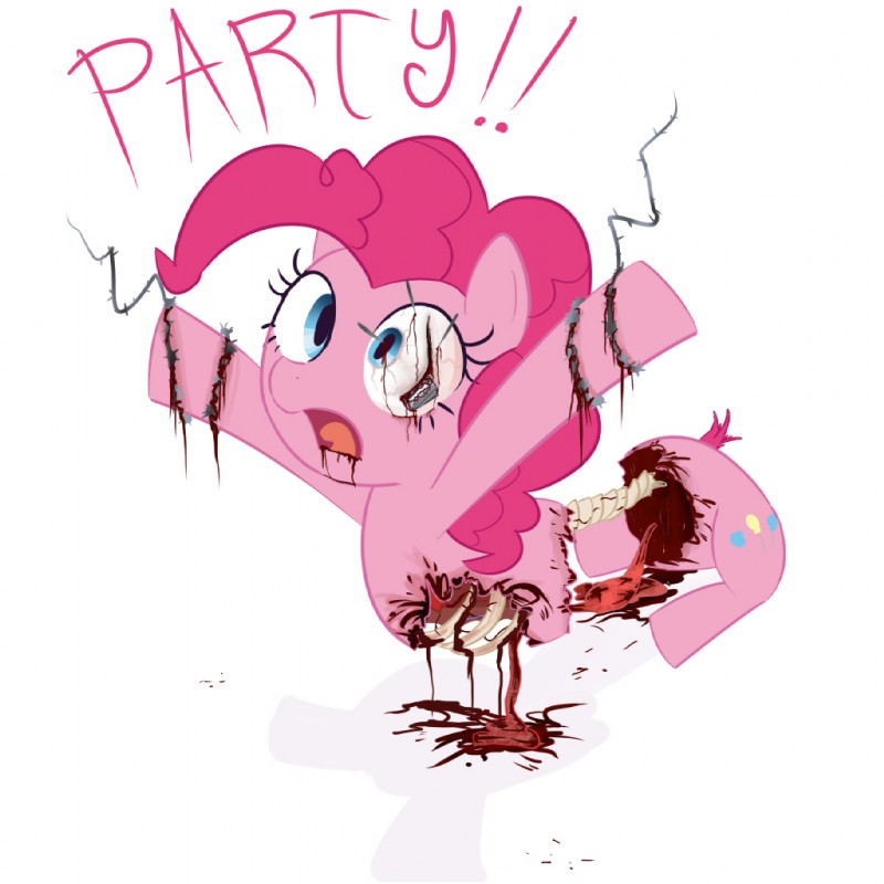 blood bodily_fluids bone death female feral fur gore guts last_party nightmare_fuel organs party_time pink_body pink_fur simple_background solo text torture white_background wire thegalen friendship_is_magic hasbro my_little_pony pinkie_pie_(mlp) earth_pony equid equine horse mammal pony 1:1 english_text