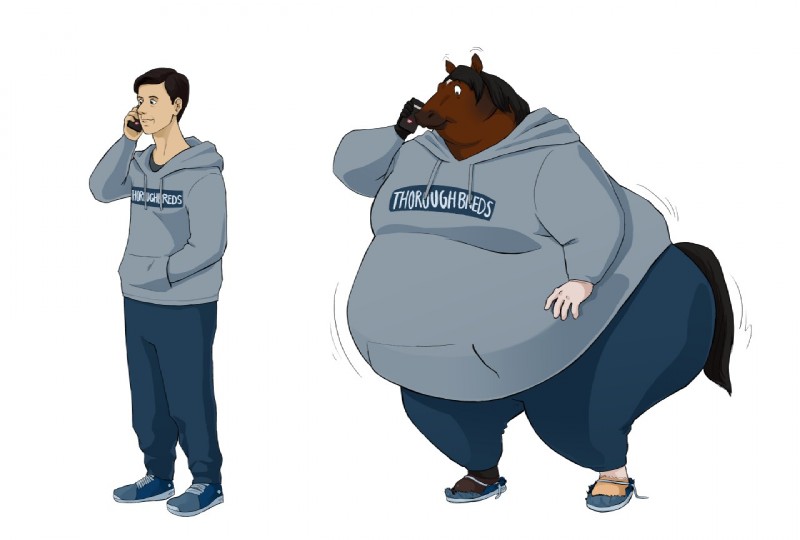 anthro belly big_belly big_butt black_hair brown_body brown_fur butt cellphone clothed clothing double_chin electronics fur growth hair hand_in_pocket holding_cellphone holding_object holding_phone hoodie human_to_anthro male moobs morbidly_obese morbidly_obese_male obese obese_male overweight overweight_male phone pockets simple_background solo species_transformation standing surprise thick_thighs topwear torn_clothing transformation transformation_sequence weight_gain white_background wide_hips sambaba equid equine horse human mammal sequence