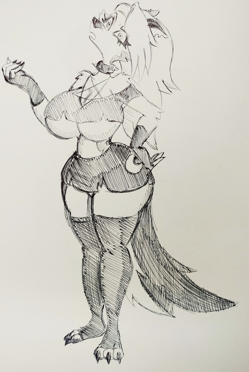 anthro big_breasts bottomwear breasts clothing collar female fingerless_gloves fur gloves hair handwear leggings legwear open_mouth skirt solo spiked_collar spikes thick_thighs topwear pikapika212 hellaverse helluva_boss mythology loona_(helluva_boss) canid canid_demon canine demon hellhound mammal mythological_canine mythological_creature 2024 hi_res monochrome sketch traditional_media_(artwork)