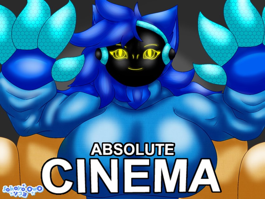 4_fingers anthro big_breasts blue_body blue_fur blue_hair breasts chair claws cybernetics female fingers fur furniture hair long_tail looking_at_viewer machine on_chair palms_up protogen_visor raised_arm sitting sitting_on_chair smile smiling_at_viewer solo tail yellow_eyes sokoyo_owo absolute_cinema starry_(sokoyo_owo) animal_humanoid canid canine cyborg humanoid mammal mammal_humanoid protogen 4:3 hi_res meme