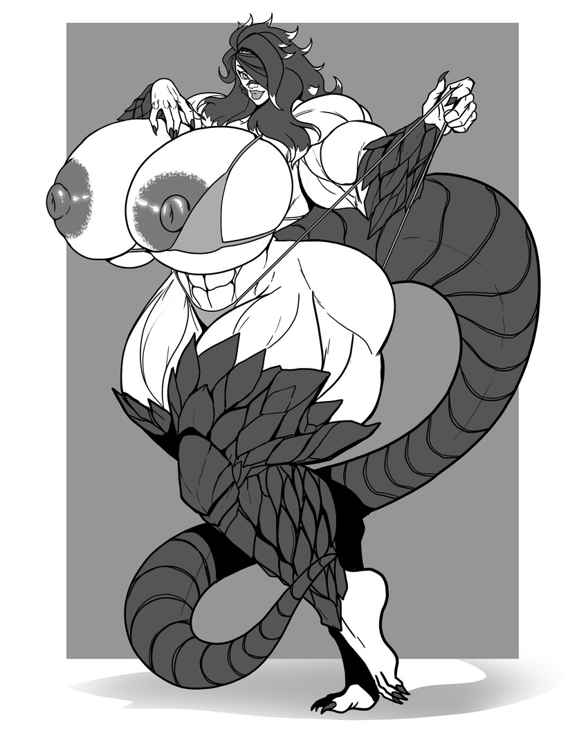 abs areola big_breasts breasts cleavage clothed clothing female huge_breasts muscular muscular_female muscular_humanoid nipples solo tail thick_thighs osmar-shotgun mythology animal_humanoid dragon dragon_humanoid humanoid mythological_creature mythological_scalie scalie absurd_res hi_res monochrome