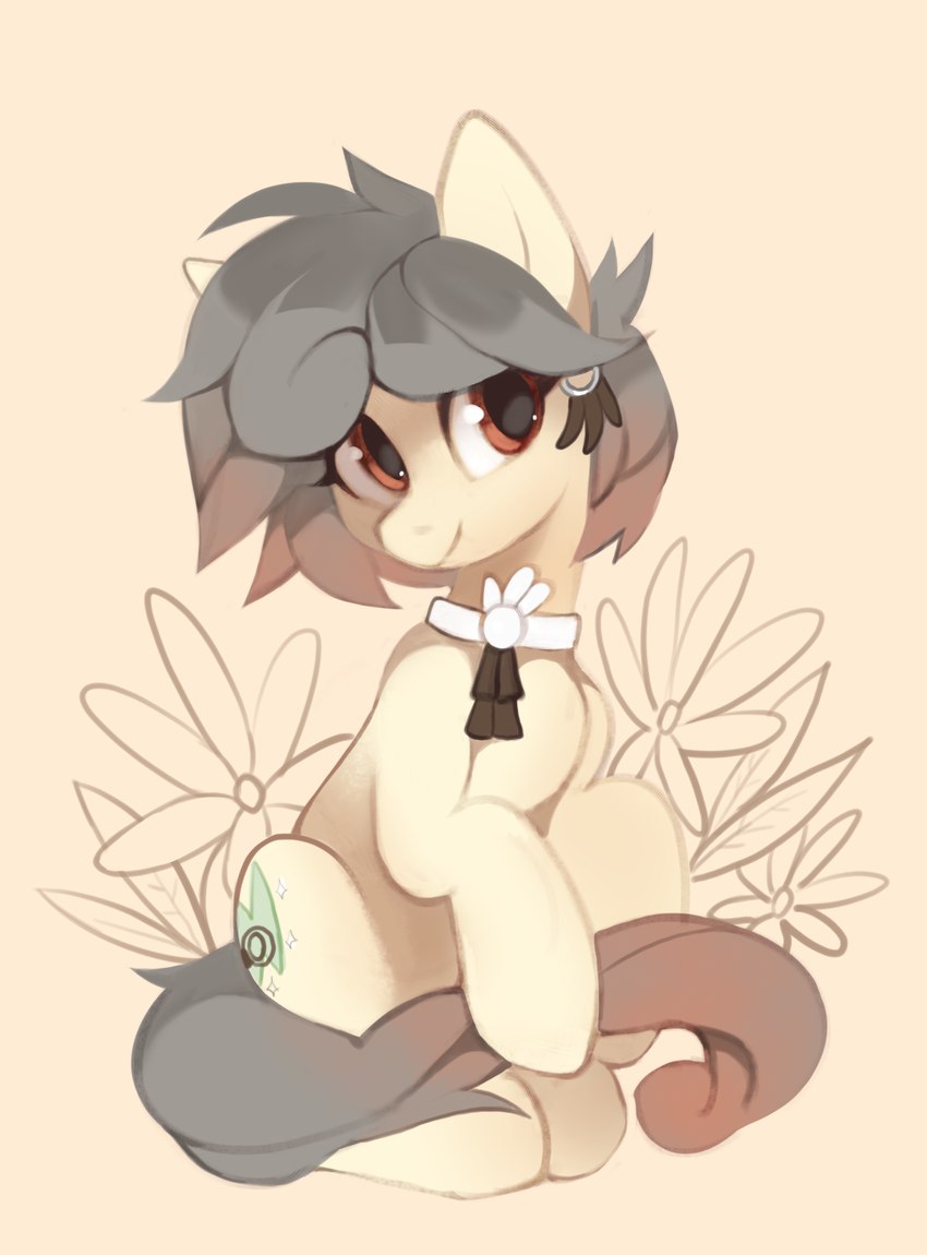 accessory cutie_mark female feral flower plant simple_background smile solo tail tail_grab tan_background tan_body lispp hasbro my_little_pony fan_character osha_(oc) earth_pony equid equine horse mammal pony 2019 digital_media_(artwork) hi_res