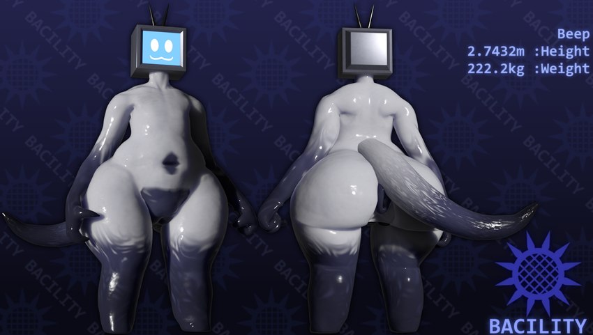 :3 abstract_background andromorph anthro anus big_anus blue_arms blue_legs electronics for_a_head front_view gradient_arms gradient_body gradient_legs information intersex machine rear_view screen screen_face slightly_chubby solo standing tail tapering_tail television text text_background white_body bacility beep_(bacility) android object_head robot screen_head tv_head 2024 artist_name blender_(artwork) digital_media_(artwork) english_text hi_res portrait shaded soft_shading three-quarter_portrait