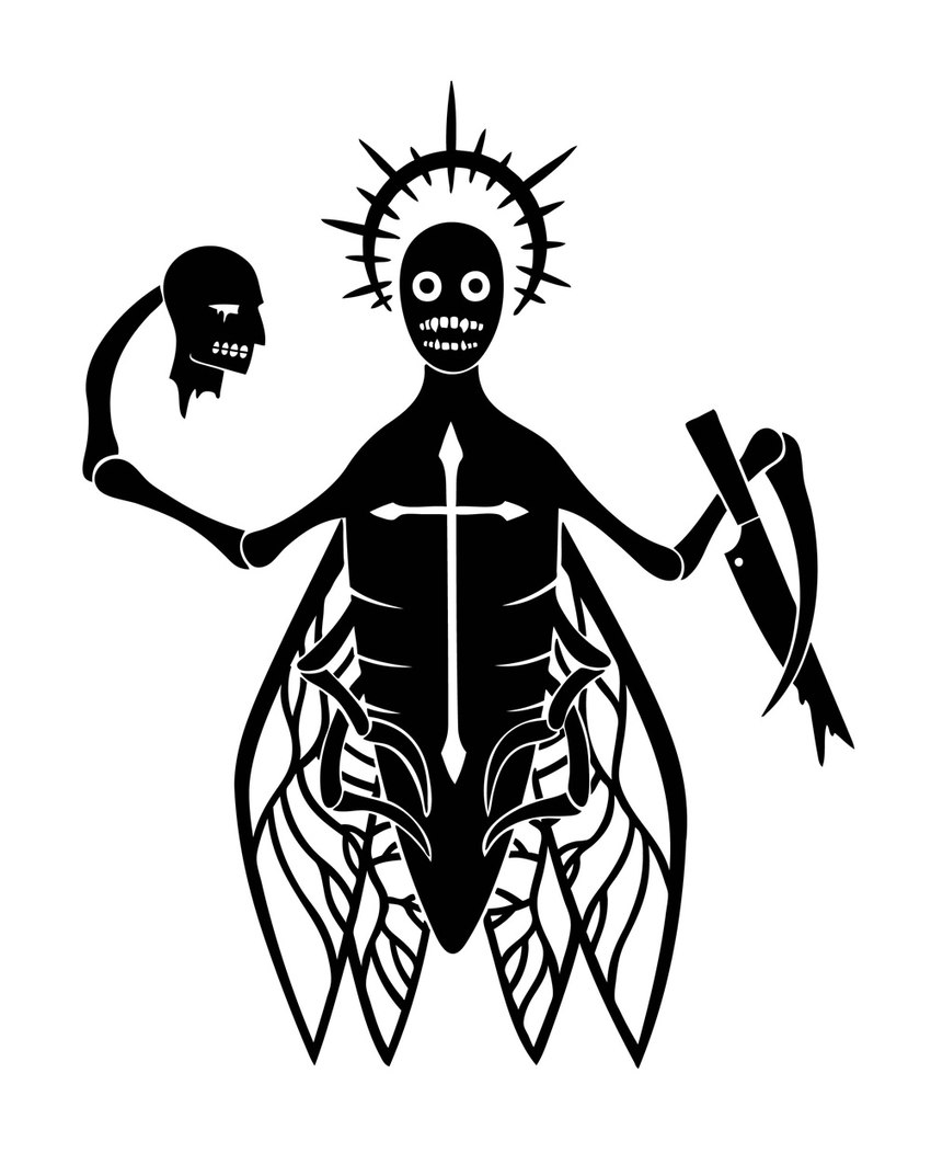 4_wings 6_legs alternate_form arthropod_abdomen aureola bald blood blood_on_knife blood_on_weapon bodily_fluids christianity cross decapitation fangs feral front_view holding_knife holding_object holding_severed_head human_faced_feral humanoid_face insect_legs insect_wings knife looking_at_viewer male multi_wing religion severed_body_part severed_head silhouette simple_background solo spiked_aureola teeth weapon white_background wings sunnyclockwork scp_foundation scp-2852 arthropod cicada human insect mammal true_bug 2015 black_and_white digital_drawing_(artwork) digital_media_(artwork) full-length_portrait hi_res monochrome portrait