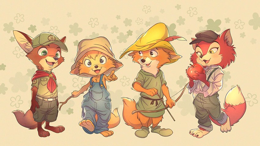 "honest" john foulfellow, br'er fox, nick wilde, and robin hood (robin hood (disney) and etc) created by uochandayo