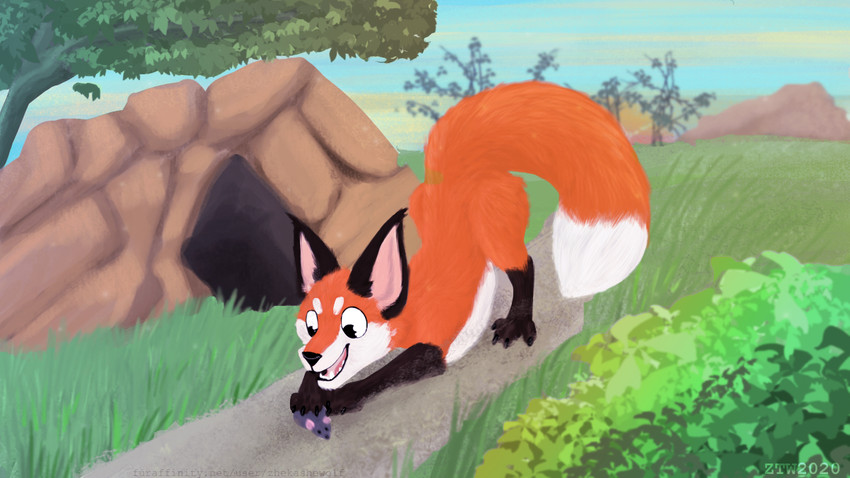 detailed_background duo feral hunting landscape practice simulated_traditional_(artwork) solo toony zhekathewolf ps canid canine fox mammal mouse murid murine rodent 16:9 adobe_photoshop_(artwork) digital_media_(artwork) widescreen