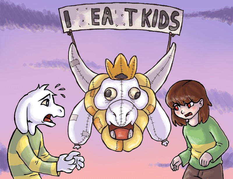 asgore dreemurr, asriel dreemurr, and chara (undertale (series) and etc) created by fishyhylian