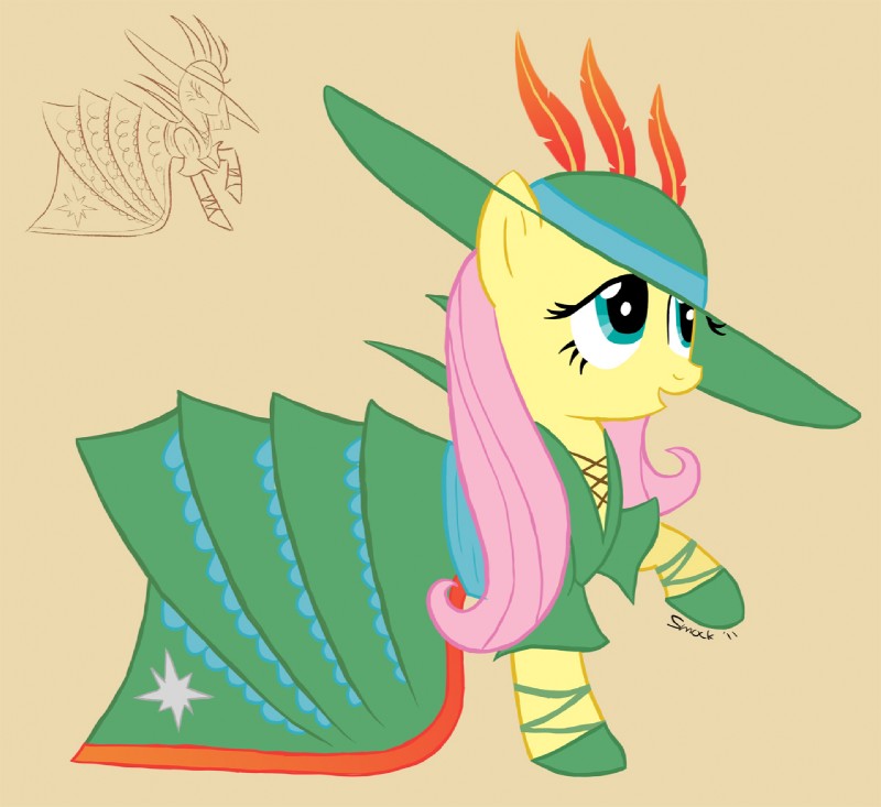 blue_eyes clothing dress feathered_wings feathers female feral hair haute_couture pink_hair solo wings smockhobbes friendship_is_magic hasbro my_little_pony mythology fluttershy_(mlp) equid equine mammal mythological_creature mythological_equine pegasus