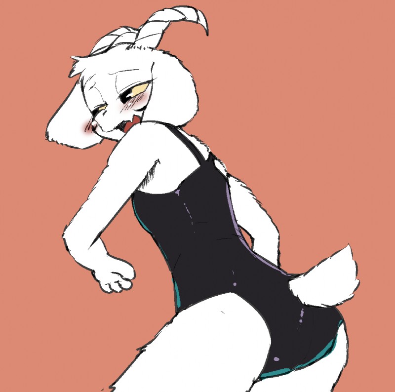 anthro biped blush clothed clothing crossgender female floppy_ears fur horn mtf_crossgender open_mouth solo swimwear tongue yajima undertale undertale_(series) asriel_dreemurr_(god_form) boss_monster_(undertale) bovid caprine mammal