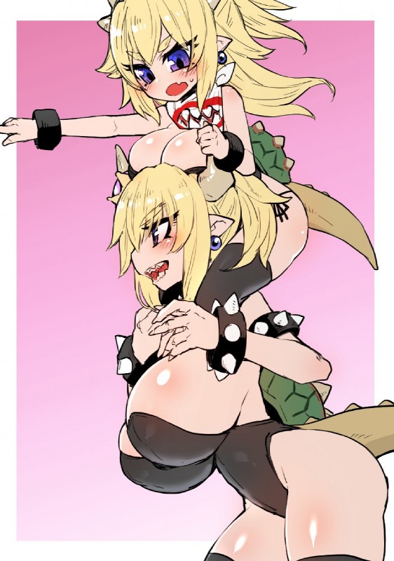 bowser and bowser jr. (bowsette meme and etc) created by katuu