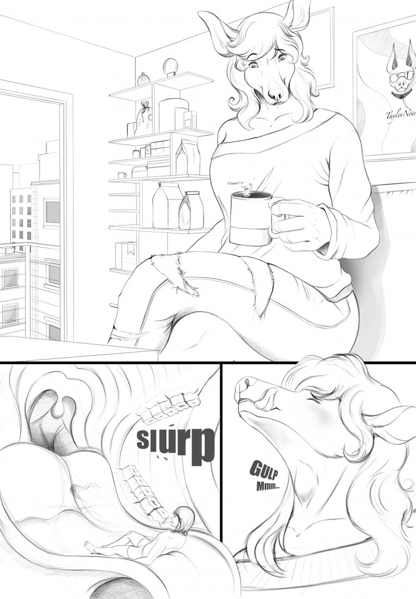 anthro balcony beverage bottomwear city city_background clothing coffee coffee_mug dating duo extreme_size_difference eyes_closed female female_pred fully_inside holding_object inside licking licking_lips looking_down_at_partner male micro mouth_shot neck_bulge not_posted_by_maker open_mouth painting_(object) pants partially_inside romantic romantic_ambiance size_difference soft_vore sound_effects swallowing teeth tongue tongue_out torn_bottomwear torn_clothing torn_pants uvula vore willing_prey taylornoir fianna_(leerman) stefan_(leerman) cervine deer human mammal comic hi_res monochrome signature