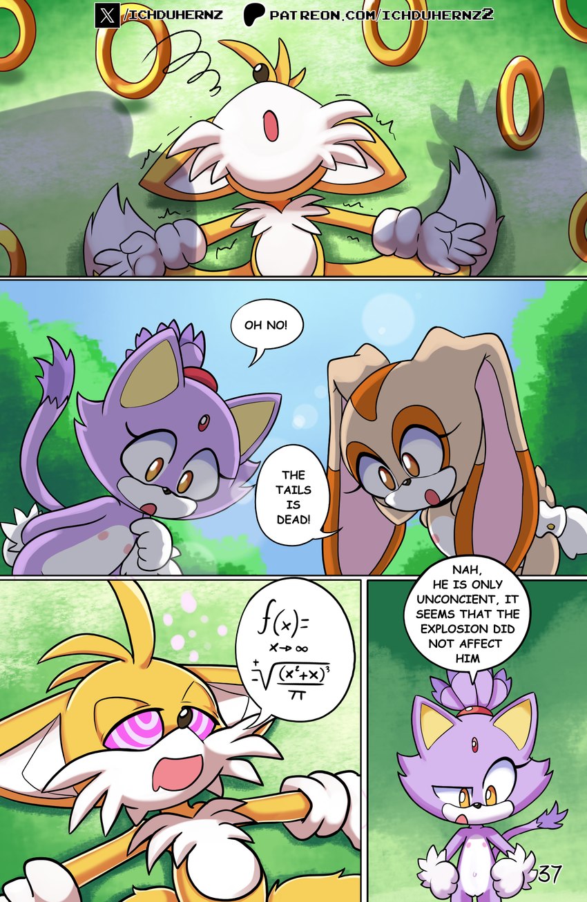 anthro dazed dialogue female genitals loli lying math nipples nude on_back open_mouth pussy ring speech_bubble standing text unconscious young young_anthro ichduhernz sega sonic_the_hedgehog_(series) blaze_the_cat cream_the_rabbit miles_prower canid canine domestic_cat felid feline felis fox lagomorph leporid mammal rabbit absurd_res comic english_text hi_res