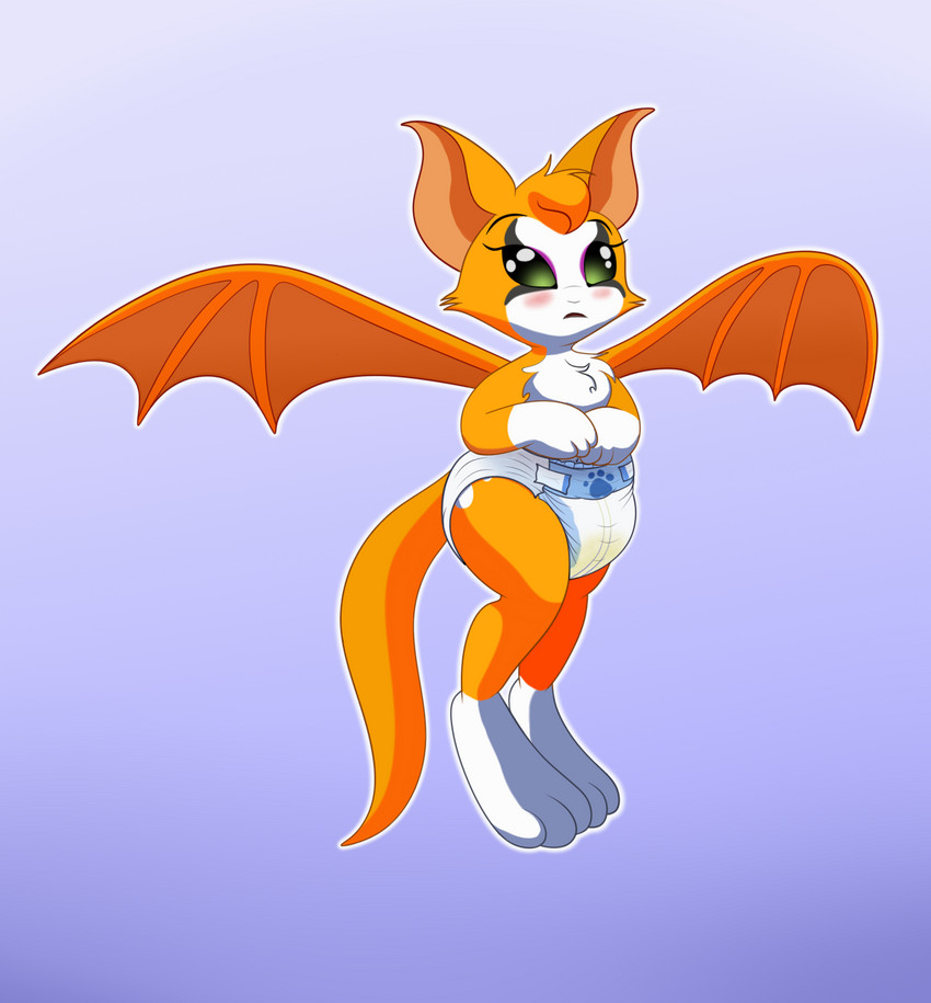 anthro blush bodily_fluids clothed clothing diaper digitigrade female flying genital_fluids open_mouth peeing solo unclean_diaper urine used_diaper wearing_diaper wet_diaper wetness_indicator wetting wings hodgepodgedl dust:_an_elysian_tail fidget_(elysian_tail) bat mammal nimbat hi_res