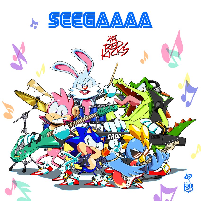 mach the rabbit, max the monkey, sharps the parakeet, sonic the hedgehog, and vector the crocodile (sonic the hedgehog (series) and etc) created by spiral cris