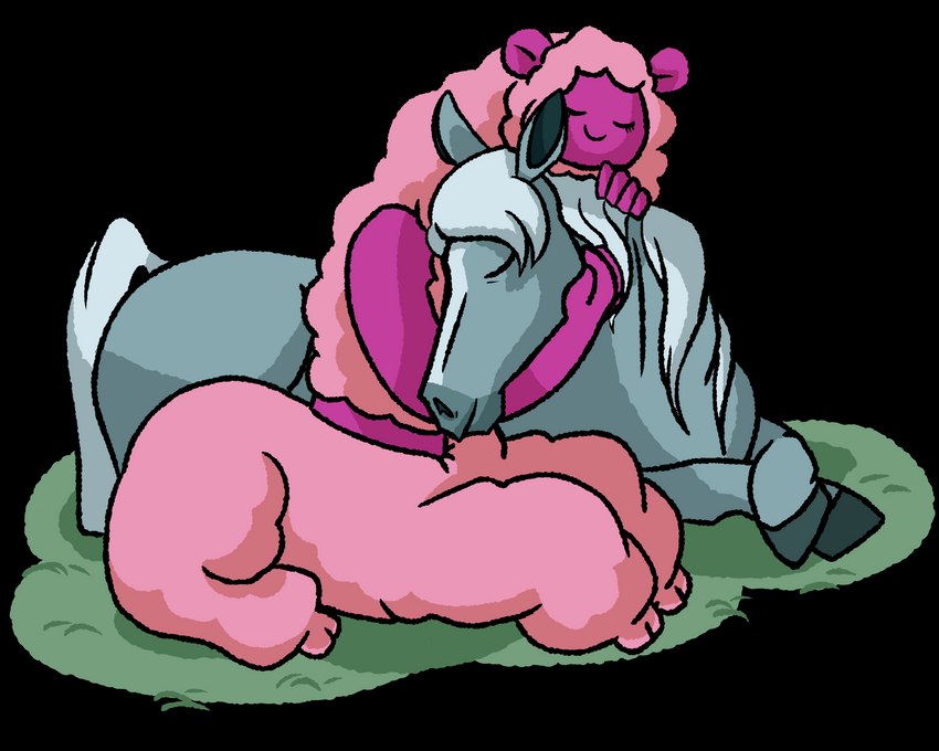 blue_body blue_hair blue_mane blue_tail duo eyes_closed female feral fur grass hair happy hooves hug long_tail lying mane outside pink_body pink_fur pink_skin pink_wool plant smile tail wool_(fur) cancersyndrome centaurworld netflix horse_(centaurworld) wammawink camelid equid equine horse humanoid_taur llama mammal mammal_taur taur 2021 5:4 alpha_channel digital_drawing_(artwork) digital_media_(artwork) hi_res