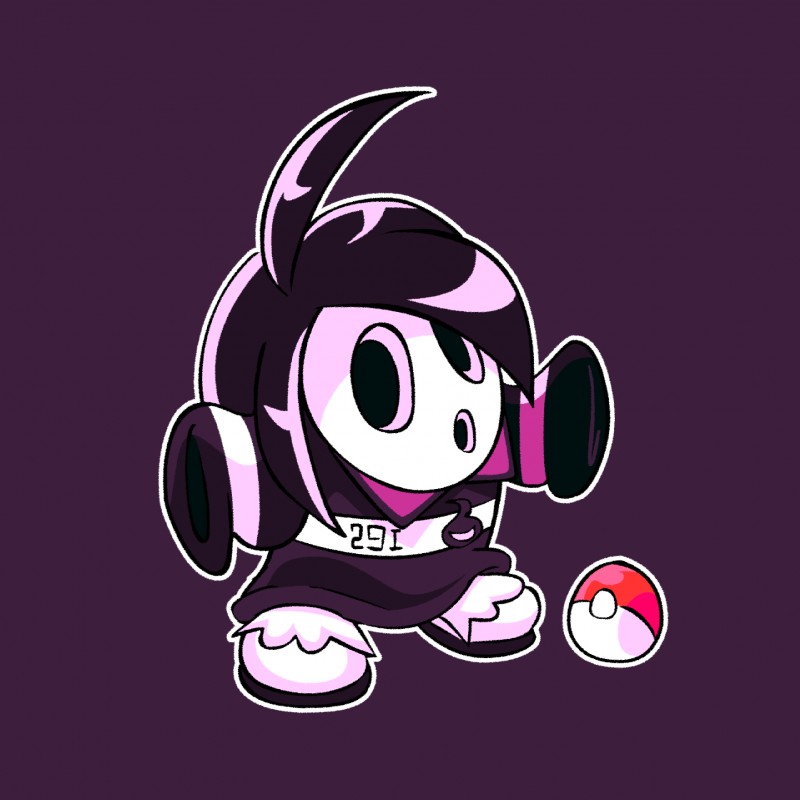 :o ambiguous_gender clothed clothing cowlick footwear gym_leader hair headgear mask not_furry open_mouth pokeball purple_background shoes simple_background solo standard_pokeball standing nkognz mario_bros nintendo pokemon allister_(pokemon) shyguy featureless_(disambiguation) 1:1 2019 crossover hi_res