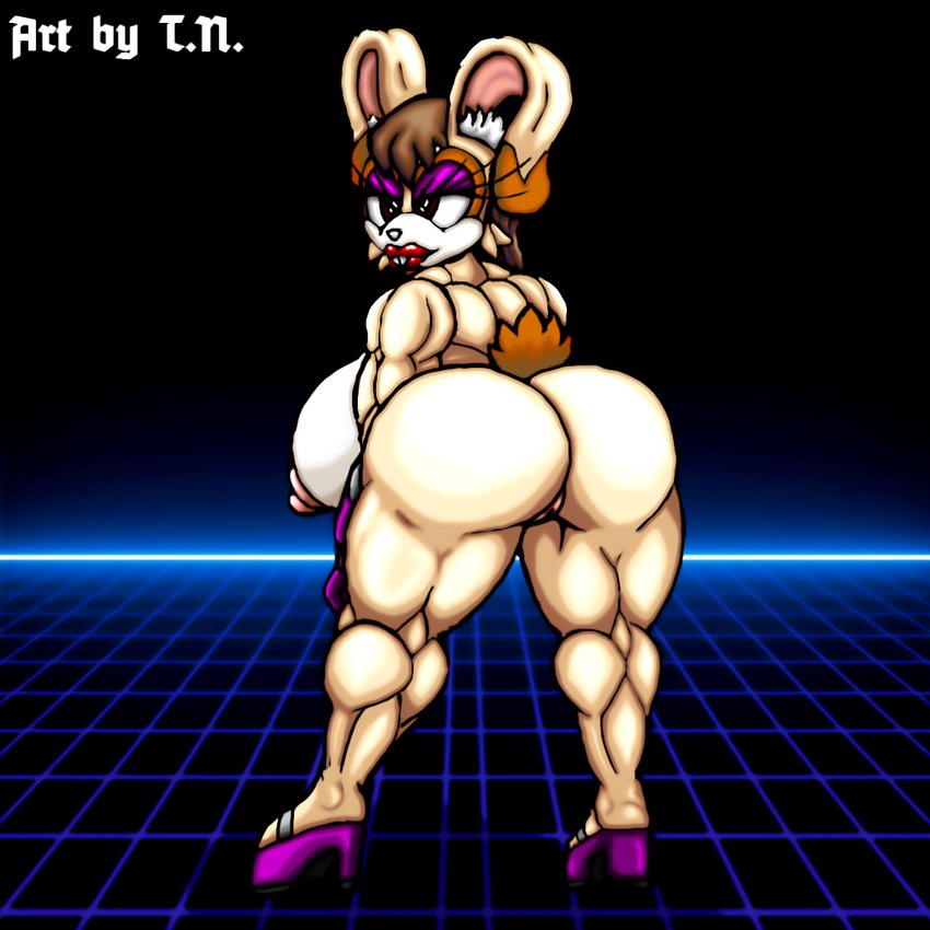 80's_theme anthro big_breasts breasts brown_hair clothing female footwear gloves hair handwear high_heels inner_ear_fluff lips mature_female muscular muscular_anthro muscular_female red_lips shoes solo thick_thighs tuft white_inner_ear_fluff t.n. sega sonic_the_hedgehog_(series) vanilla_the_rabbit lagomorph leporid mammal rabbit 1:1