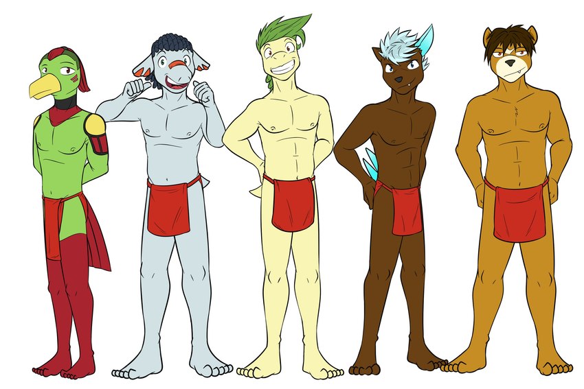 anthro anthrofied bottomwear clothed clothing group lineup loincloth loincloth_only male navel nipples pokemorph topless fuze nintendo pokemon bayleef generation_2_pokemon phanpy pokemon_(species) sneasel teddiursa xatu 3:2 hi_res