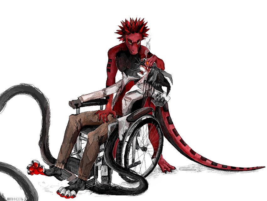 anthro blood bodily_fluids burn cigarette crying duo eye_gouge gore male male/male pain revenge tears torture vehicle wheelchair wounded jeffusherb furx_(character) pascal_(jeffusherb) felid feline lizard mammal reptile scalie digital_media_(artwork) pixel_(artwork)