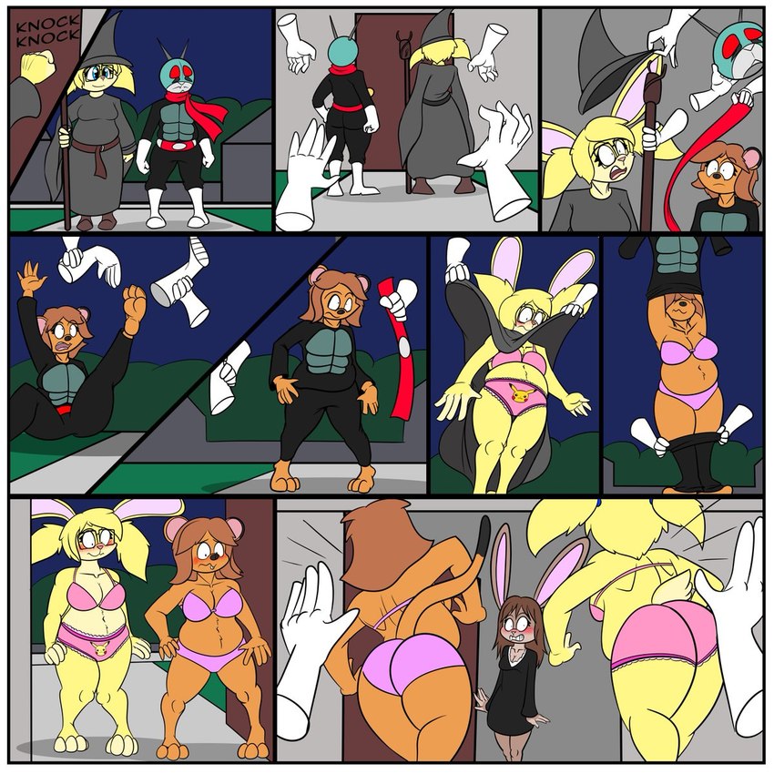 10_panel_comic anthro assisted_exposure big_breasts big_butt blonde_hair blue_eyes blush bra breasts brown_body brown_fur brown_hair butt cleavage_cutout clothed clothing colored_edge_panties colored_edge_underwear cosplay costume cutout disembodied_hand duo embarrassed eyewear female forced forced_exposure forced_undressing frilly frilly_clothing frilly_panties frilly_underwear front-print_panties front_view fur glasses hair halloween_costume hat headgear headwear holidays humiliation navel open_mouth panties pink_bra pink_clothing pink_panties pink_underwear pokemon_panties print_clothing print_panties print_underwear public public_exposure public_humiliation rear_view rectangular_glasses slightly_chubby thick_thighs underwear underwear_only undressing wide_eyed wide_hips witch_costume witch_hat yellow_body yellow_fur birbpan halloween kamen_rider nintendo pokemon generation_1_pokemon ground_squirrel lagomorph leporid mammal pikachu pokemon_(species) prairie_dog rabbit rodent sciurid 1:1 comic hi_res