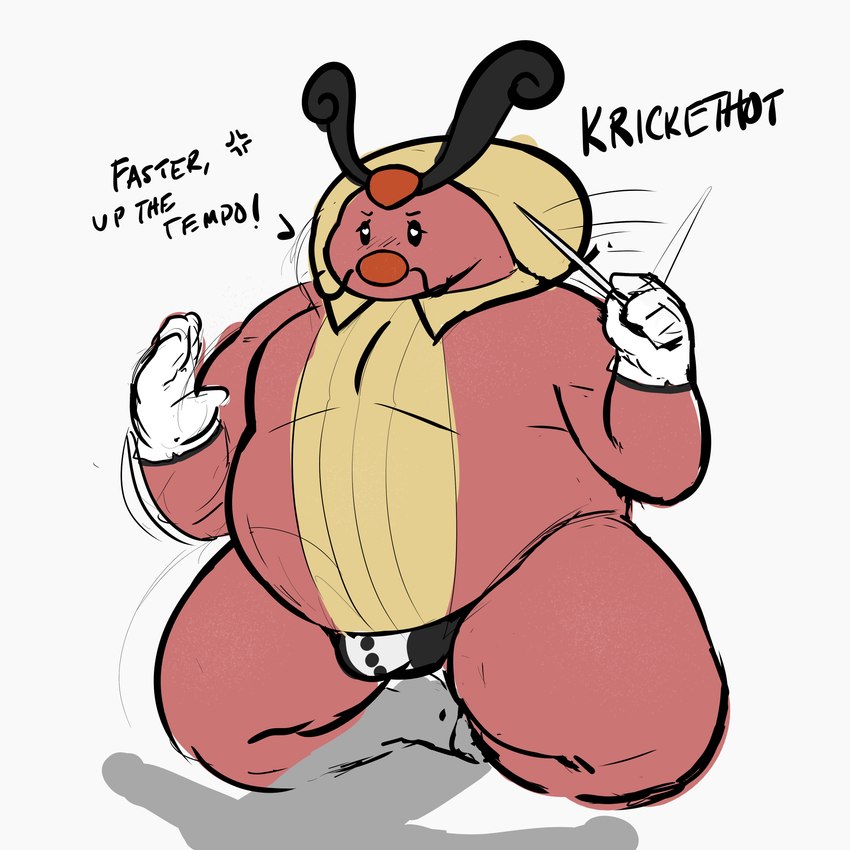 anthro anthrofied baton belly clothing conductor maestro male overweight overweight_anthro overweight_male solo speedo swimwear cocoronut nintendo pokemon arthropod generation_4_pokemon kricketot pokemon_(species) 1:1 absurd_res hi_res