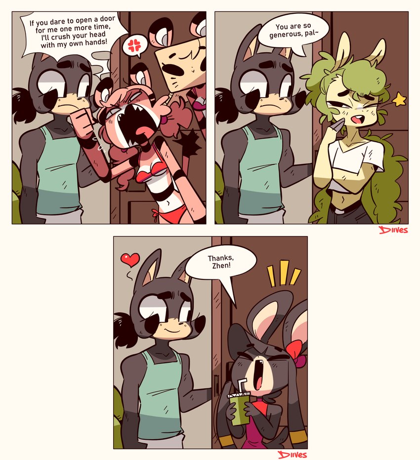 angry anthro cross-popping_vein female happy humor male smile teasing text wings diives mythology xingzuo_temple jianguo xigua zhenzi_(diives) zhima_(diives) zhongzi akita canid canine canis domestic_dog equid equine felid mammal mouse murid murine mythological_creature mythological_equine pantherine pegasus rodent spitz tiger english_text hi_res