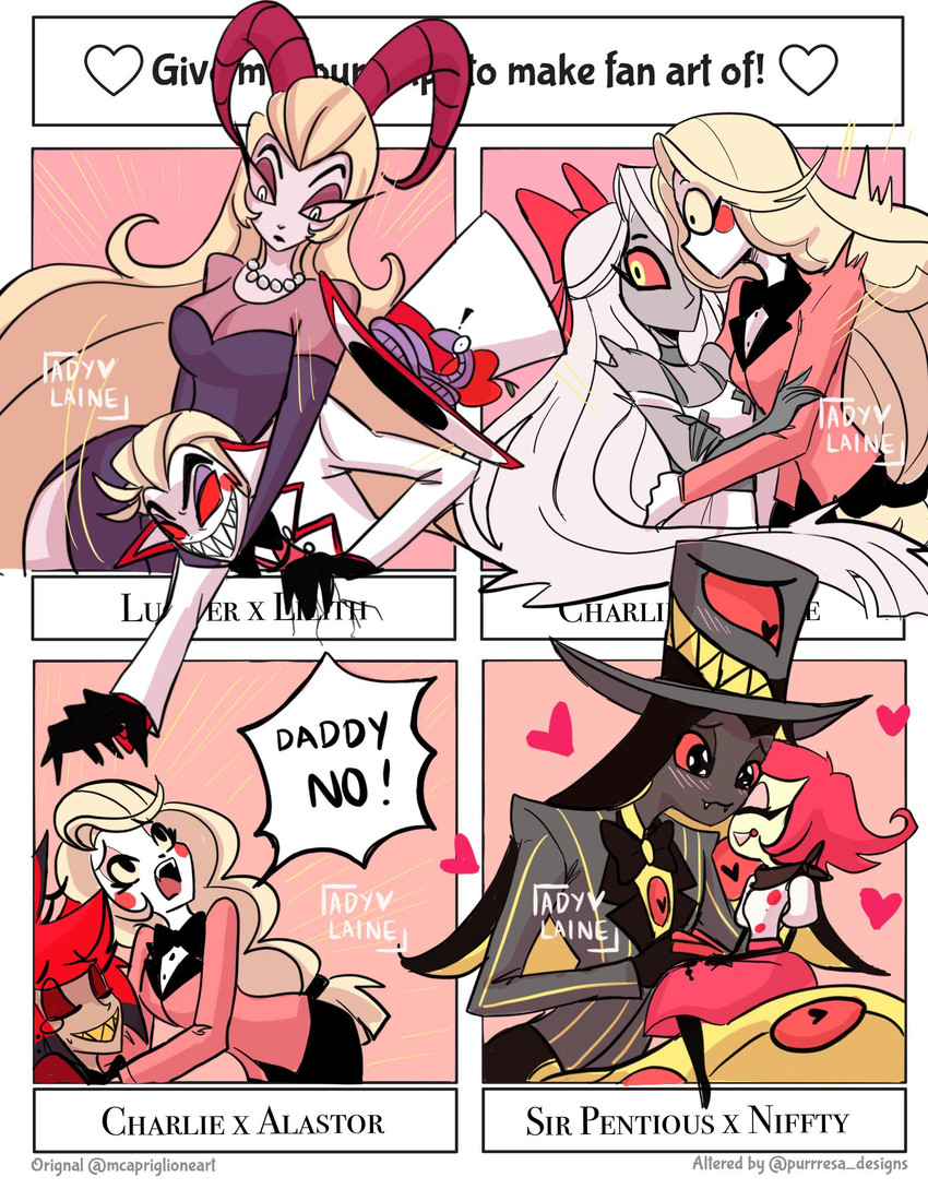 lilith magne, sir pentious, alastor, lucifer, niffty, and etc (hazbin hotel) created by ady laine