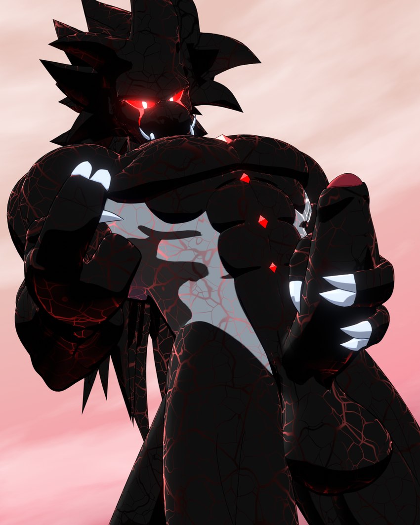 abstract_background balls big_muscles bioluminescence black_body black_skin bone claws genitals glowing glowing_eyes glowing_vein hair humanoid_genitalia humanoid_penis jewelry long_hair looking_at_viewer male masturbation mouthless muscular muscular_male offering_to_viewer penis penis_grab sky skyscape solo tusks vein arctiwolf malice_(arctiwolf) demon monster 3d_(artwork) 4:5 digital_media_(artwork) hi_res