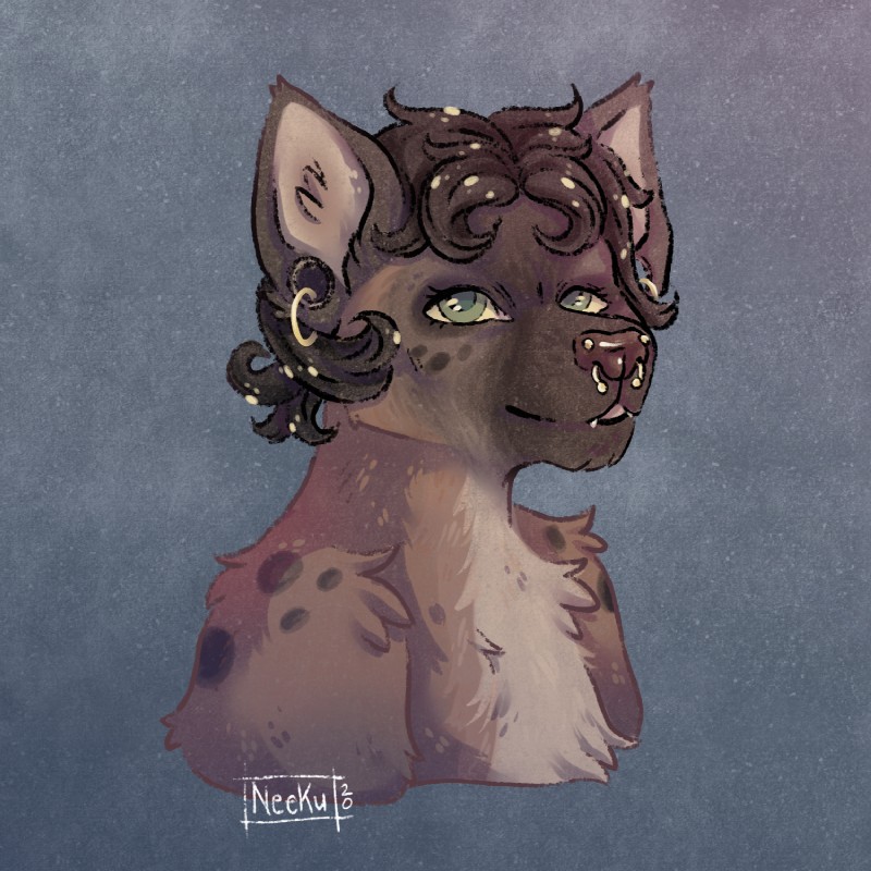 anthro female fur painting piercing solo eneeku hyena mammal spotted_hyena 1:1 2020 clip_studio_paint_(artwork) digital_drawing_(artwork) digital_media_(artwork) hi_res