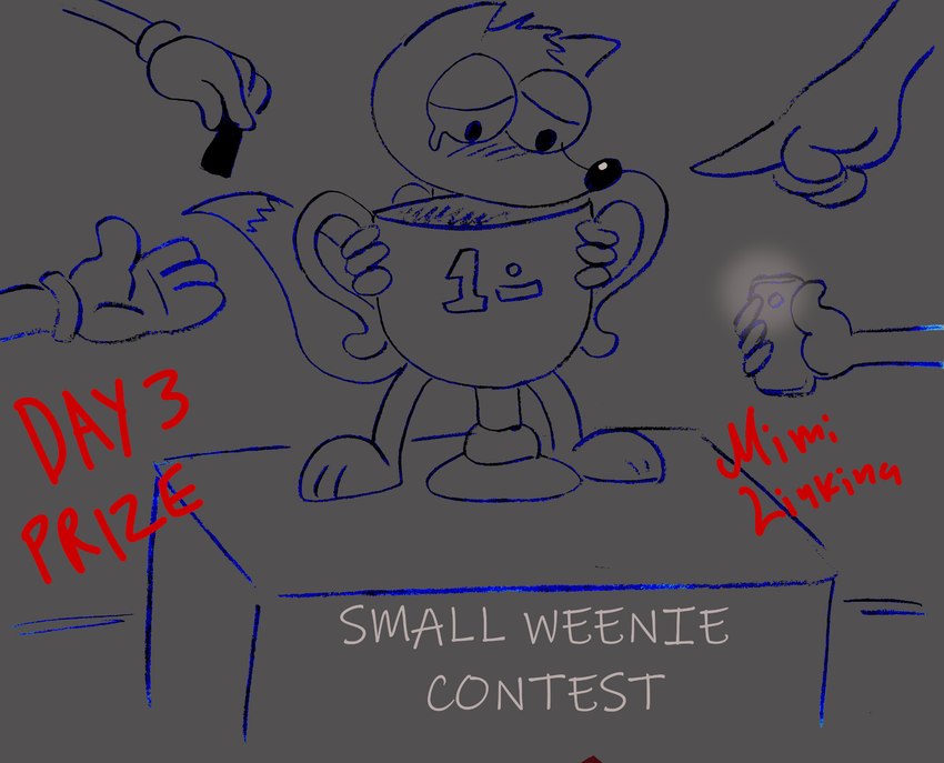 humiliation male octobersketch penis_humiliation prize sad small_penis_humiliation text weenie mimilinkina kinktober foxbert canid canine fox mammal english_text hi_res